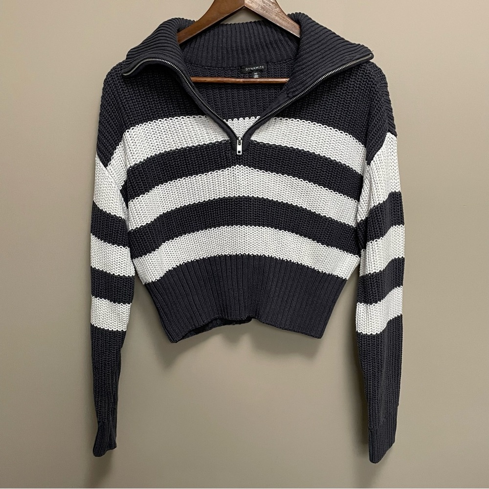 Dynamite Blue & White Striped Knit 1/4 Zip Sweater Women’s Small - Picture 2 of 11